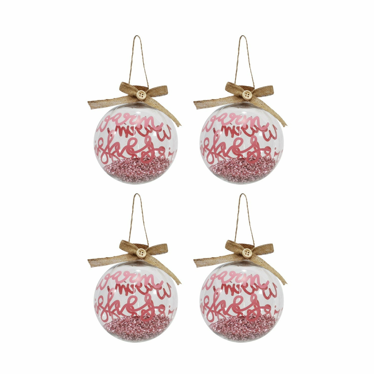VESTIAMO CASA GRAN NATALE - Palle di Natale trasparente e rosa diametro 10 cm - set 4 pezzi